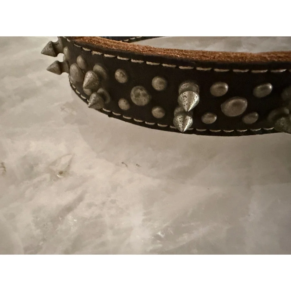 Mustang Studded Spiked Leather Dog Collar Brown